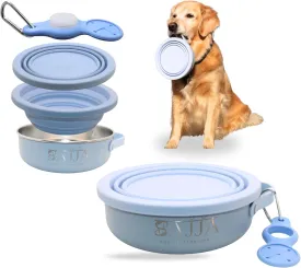 3-in-1 Insulated Stainless Steel Dog Travel Bowl with Collapsable Lid, Handle and Water Bottle Holder with Carabiner| BPA -Free | Non Slip Rubber Bottom| Portable, Great for Indoor & Outdoor