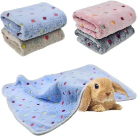 4 Pieces of Guinea Pig Blanket, Hamster Fleece Cage Liners Soft Warm Bunny Sleep Bedding Mat Cute Dot Pattern for Guinea Pig Hamster Rabbit Chinchilla Hedgehog (Blue, Pink, White, Grey)