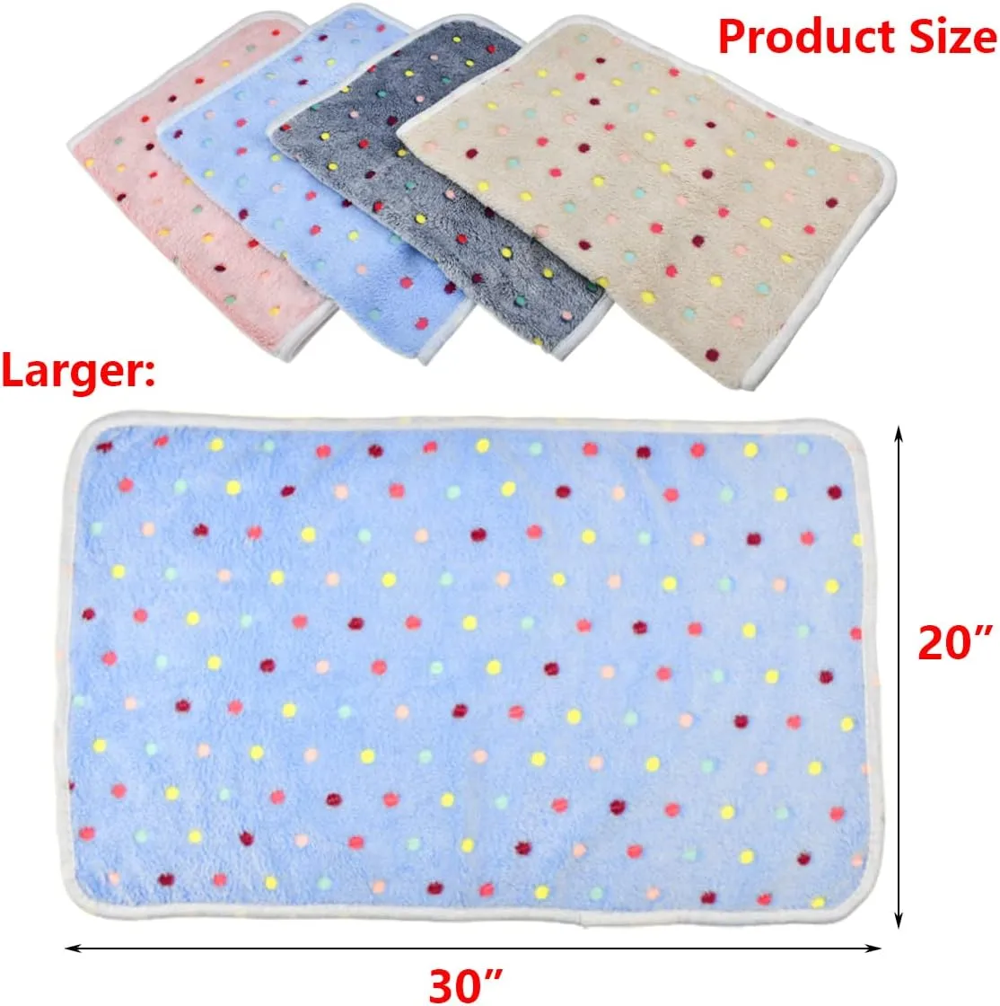 4 Pieces of Guinea Pig Blanket, Hamster Fleece Cage Liners Soft Warm Bunny Sleep Bedding Mat Cute Dot Pattern for Guinea Pig Hamster Rabbit Chinchilla Hedgehog (Blue, Pink, White, Grey)