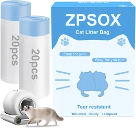 40 Count 19.6" x 18" Cat Litter Box Liners for Self-Cleaning Cat Litter Box, Replacement Automatic Litter Box Liners, 4 Rolls Drawstring Trash Bags for Robot, Extra Thick2 Packs/40 Counts