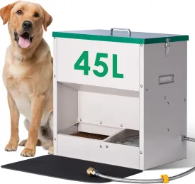 45L Automatic Dog Feeder Food Dispenser Large Breed Dog Water Bowl Dispenser Big Dogs Cat Water Set Gravity Pet Feeder Auto Outdoor Waterer Station (48LB)