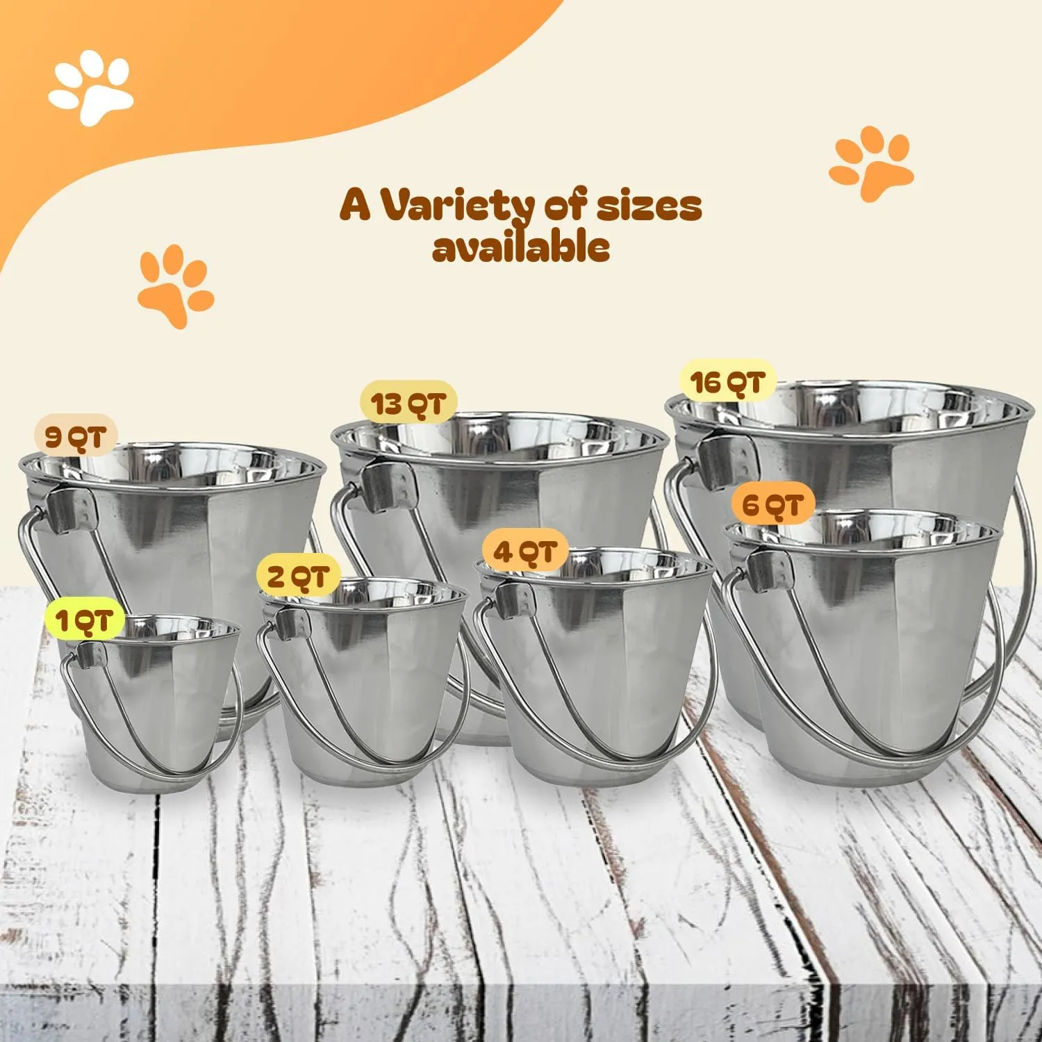 6 Quart Heavy Duty Stainless Steel Flat Side Bucket | Durable Food & Water Pail for Dogs, Cats, Kennels, Cages and Critter Crates | Multi-Purpose Bucket
