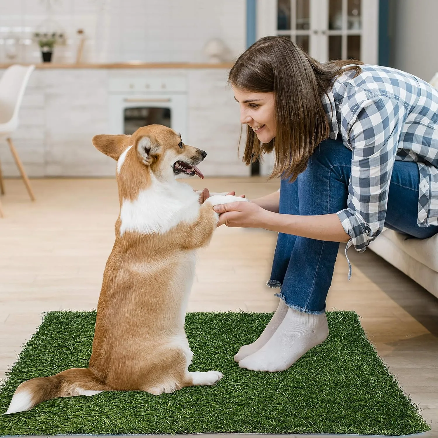 Artificial Dog Grass Pee Pad 20x 25 2 Pack, Washable Indoor Potty Training Replacement Turf for Puppy, Reusable Realistic Grass Mat for Dogs