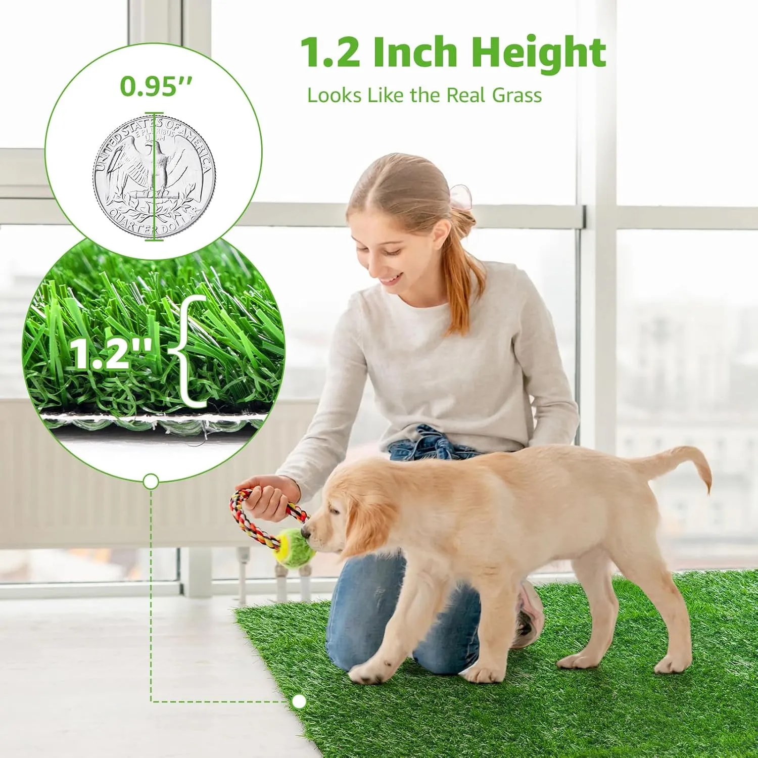 Artificial Dog Grass Pee Pad 20x 25 2 Pack, Washable Indoor Potty Training Replacement Turf for Puppy, Reusable Realistic Grass Mat for Dogs