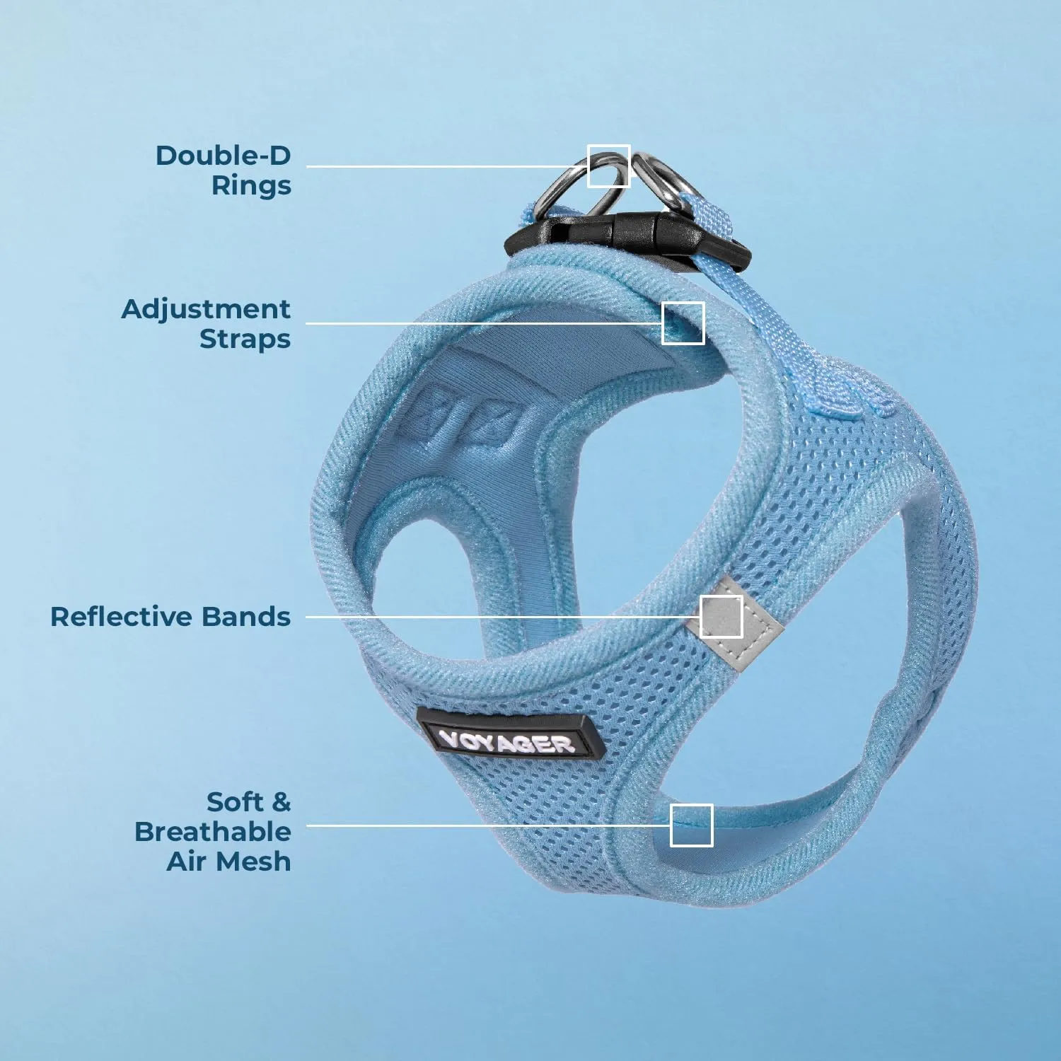 Best Pet Supplies - All Weather Mesh, Reflective, No Pull Harness for Small, Medium Dogs, Cats - Secure with Hook & Loop Fastener, Buckle, Double D-Rings - Baby Blue, S
