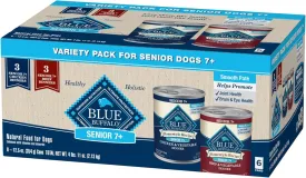 Blue Buffalo Homestyle Recipe Senior Wet Dog Food, Made with Natural Ingredients, Beef Dinner and Chicken Dinner, Variety Pack, (12.5-oz Cans, 3 of Each Flavor)