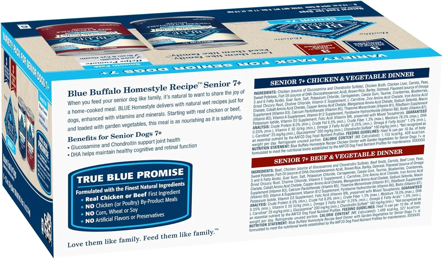 Blue Buffalo Homestyle Recipe Senior Wet Dog Food, Made with Natural Ingredients, Beef Dinner and Chicken Dinner, Variety Pack, (12.5-oz Cans, 3 of Each Flavor)