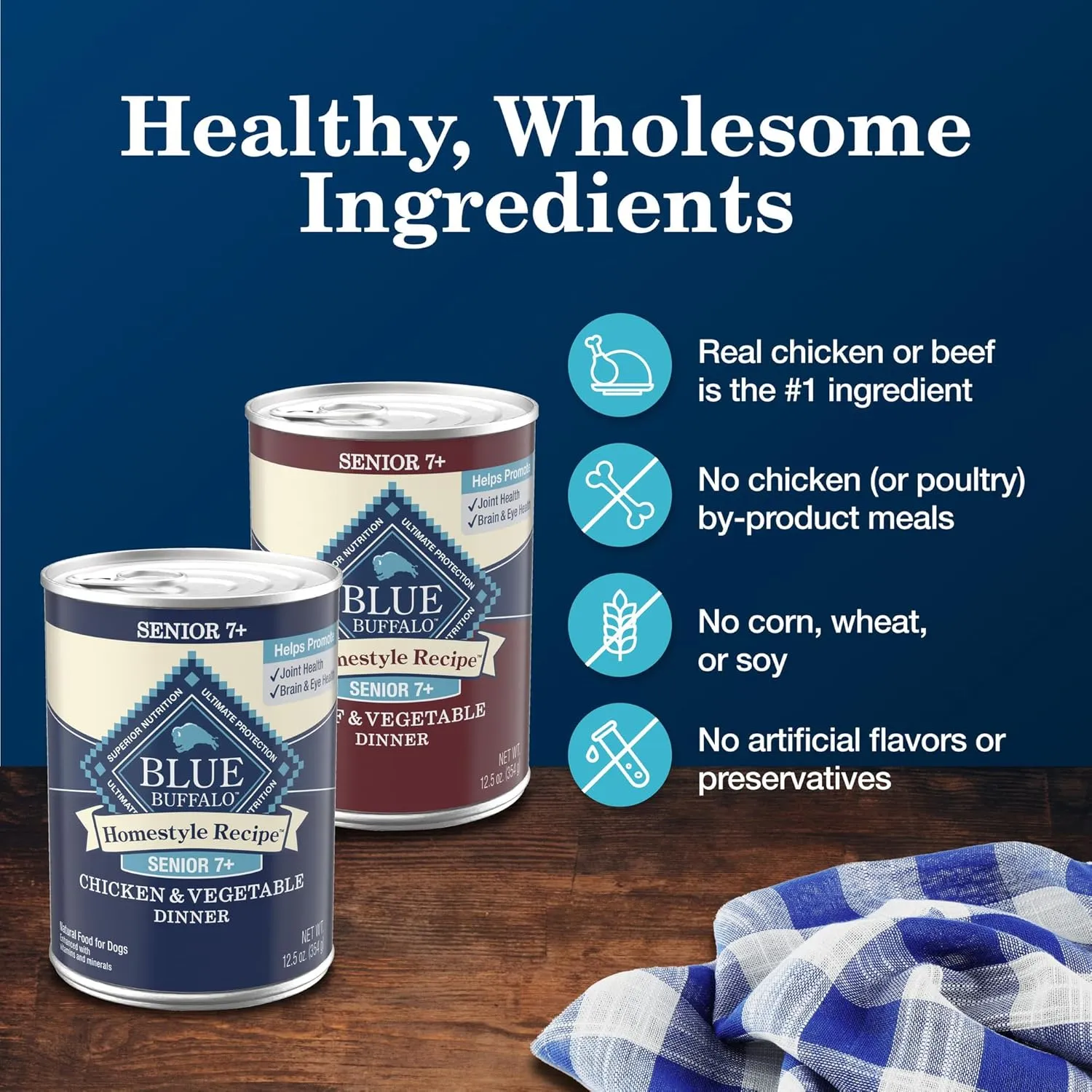 Blue Buffalo Homestyle Recipe Senior Wet Dog Food, Made with Natural Ingredients, Beef Dinner and Chicken Dinner, Variety Pack, (12.5-oz Cans, 3 of Each Flavor)