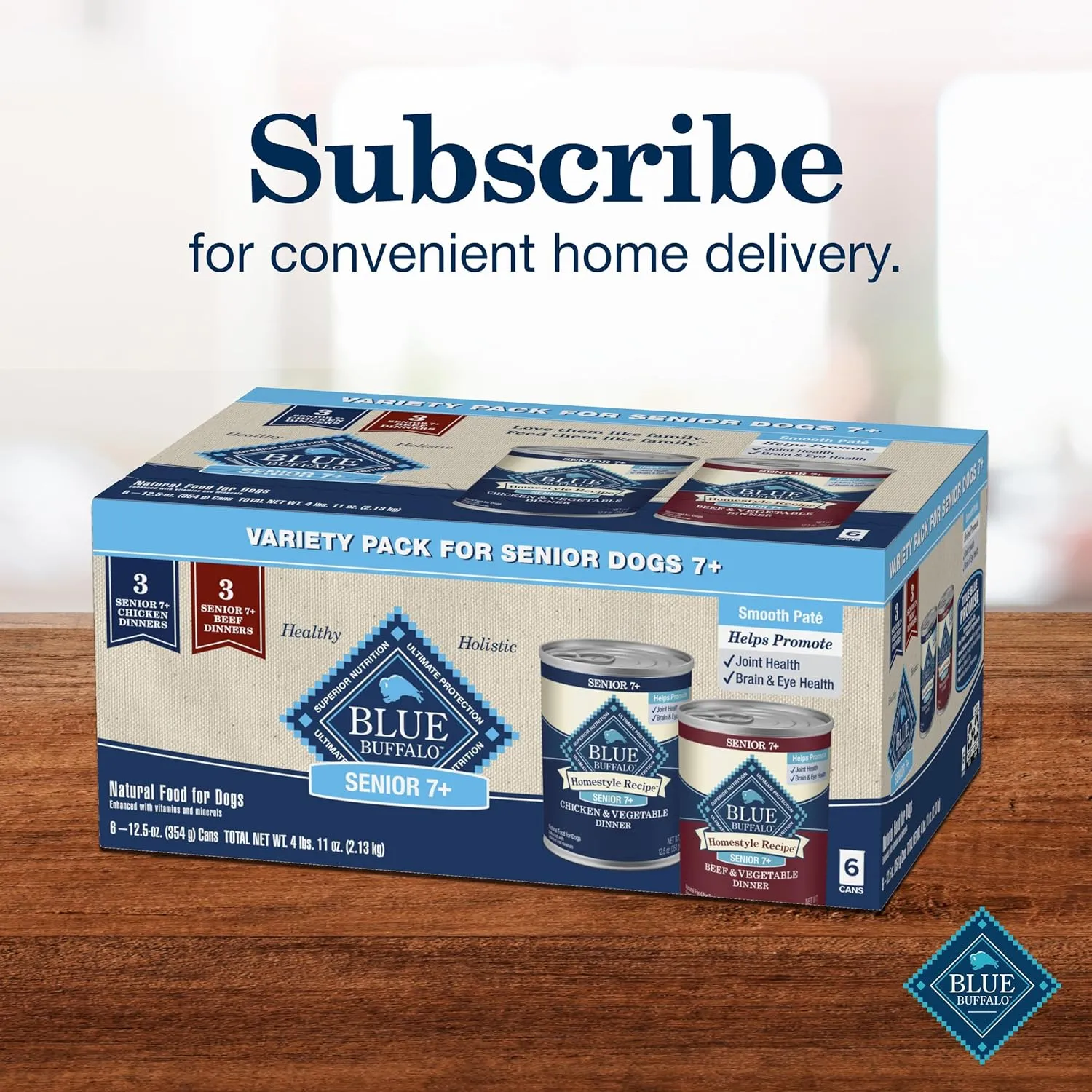 Blue Buffalo Homestyle Recipe Senior Wet Dog Food, Made with Natural Ingredients, Beef Dinner and Chicken Dinner, Variety Pack, (12.5-oz Cans, 3 of Each Flavor)