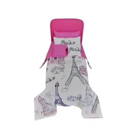 Bright Pink Doll Bed and Paris Doll Bedding for 6 1/2-inch dolls
