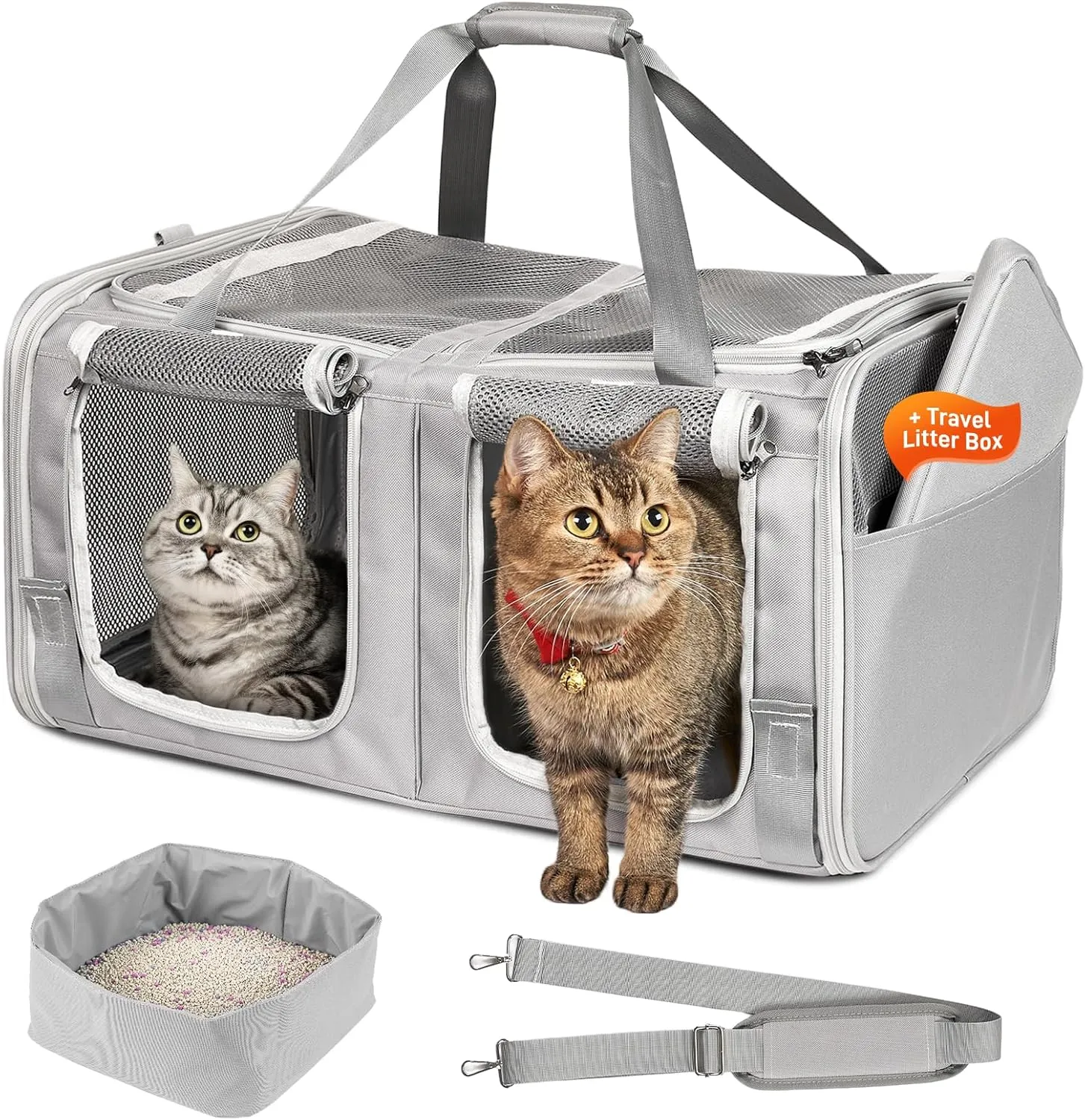 Cat Carrier for 2 Cats, Large Cat Travel Carrier with Litter Box, Double Pet Carrier for Cats/Dogs up to 40lbs