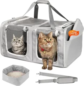 Cat Carrier for 2 Cats, Large Cat Travel Carrier with Litter Box, Double Pet Carrier for Cats/Dogs up to 40lbs