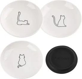 Cat Food Bowl,for Indoor Cats Ceramic Cat Bowls Set, Whisker Friendly Cat Dishes for Food and Water,5.91 Inch Shallow Kitten Feeding Plates, Cute Cat Bowl Set of 3 with Non-Slip Silicone Bottom