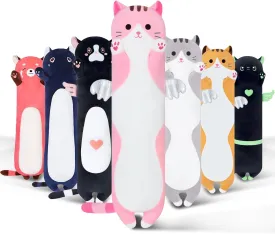 Cute Long Cat Plush Body Pillow, Kawaii Cat Plushie Toys Cuddle Cartoon Stuffed Animals Soft Kitten Throw Pillow Doll Gift for Kids Girls Boys (19.7", Pink)
