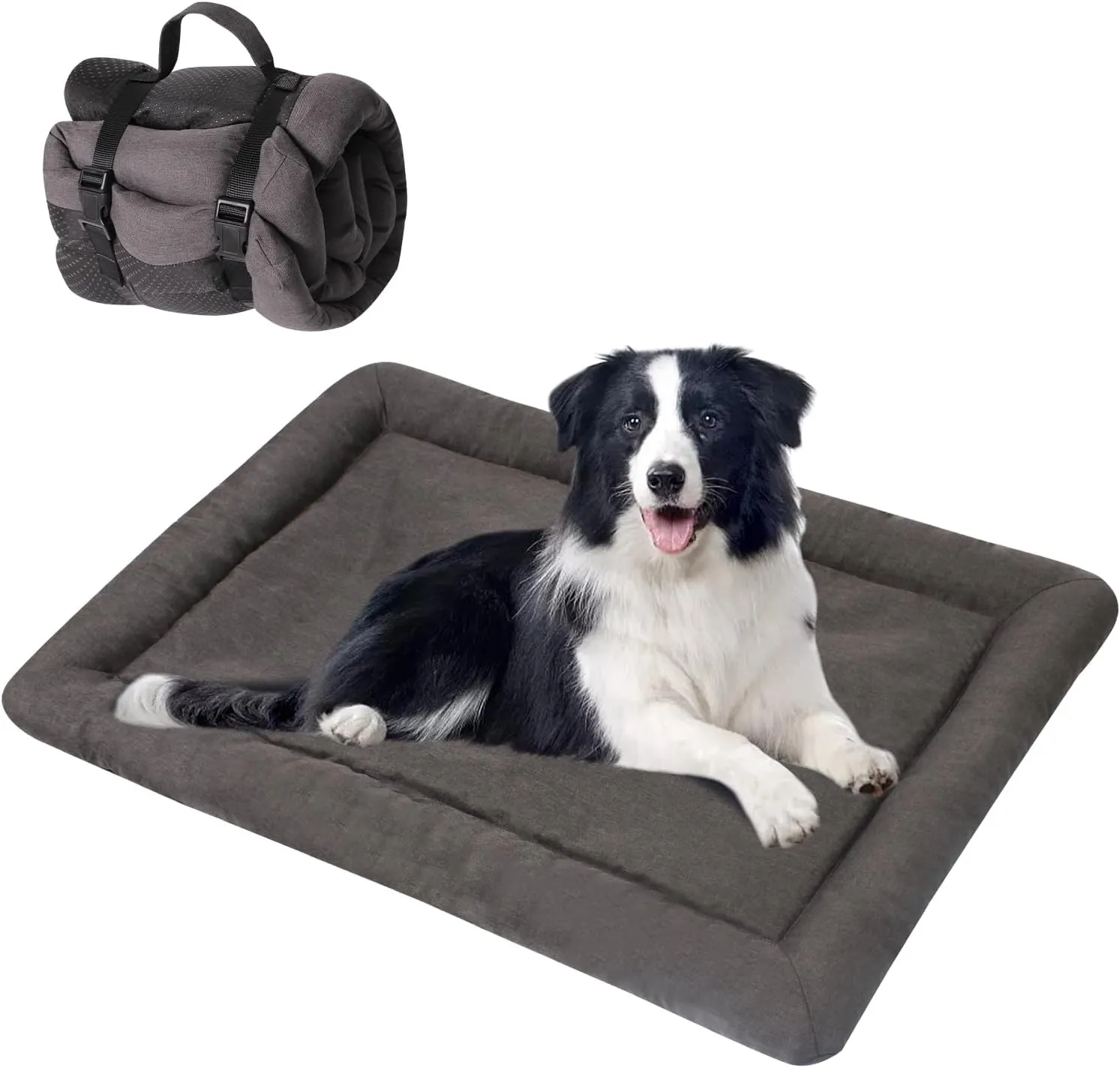 Dog Bed Outdoor Waterproof Mat for Medium Small Dogs,Foldable Washable Travel Dog Bed Mat with Carry Handles for Camping,Soft Portable Rollup Pet Bed Indoor and Outdoor,Grey