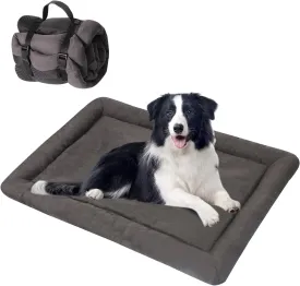 Dog Bed Outdoor Waterproof Mat for Medium Small Dogs,Foldable Washable Travel Dog Bed Mat with Carry Handles for Camping,Soft Portable Rollup Pet Bed Indoor and Outdoor,Grey