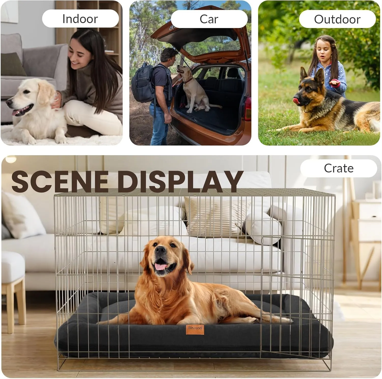 Dog Crate Bed Mat, Indestructible Dog Bed, Washable Chew Proof Cat Mat with Hidden Zipper & Anti-Slip Bottom for Large Medium Small Pet Cozy Sleeping