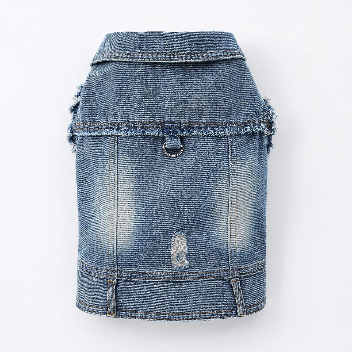 Dog Jean Jacket, Blue Denim Lapel Vest Coat T-Shirt Costume Cute Girl Boy Puppy Clothes, Comfort and Cool Apparel, for Small Medium Dogs Cats, Machine Washable Outfits (Large)
