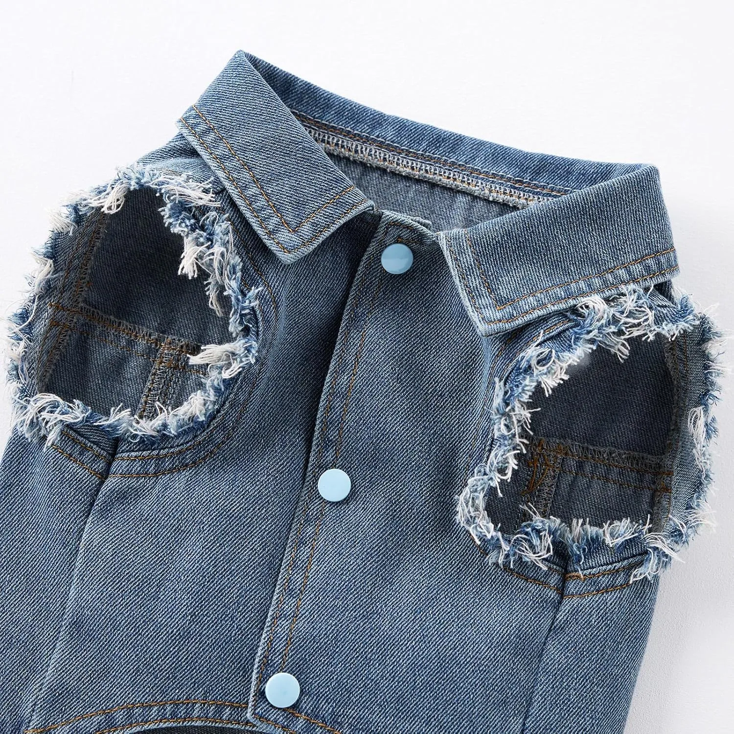 Dog Jean Jacket, Blue Denim Lapel Vest Coat T-Shirt Costume Cute Girl Boy Puppy Clothes, Comfort and Cool Apparel, for Small Medium Dogs Cats, Machine Washable Outfits (Large)