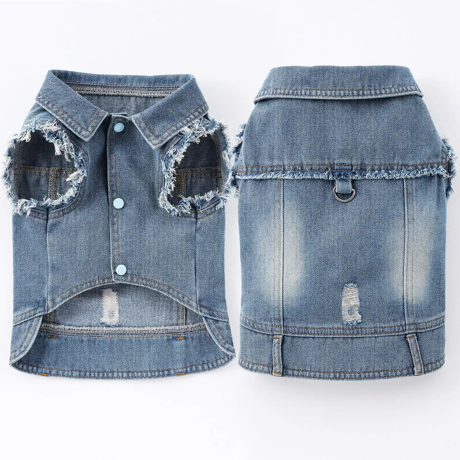 Dog Jean Jacket, Blue Denim Lapel Vest Coat T-Shirt Costume Cute Girl Boy Puppy Clothes, Comfort and Cool Apparel, for Small Medium Dogs Cats, Machine Washable Outfits (Large)