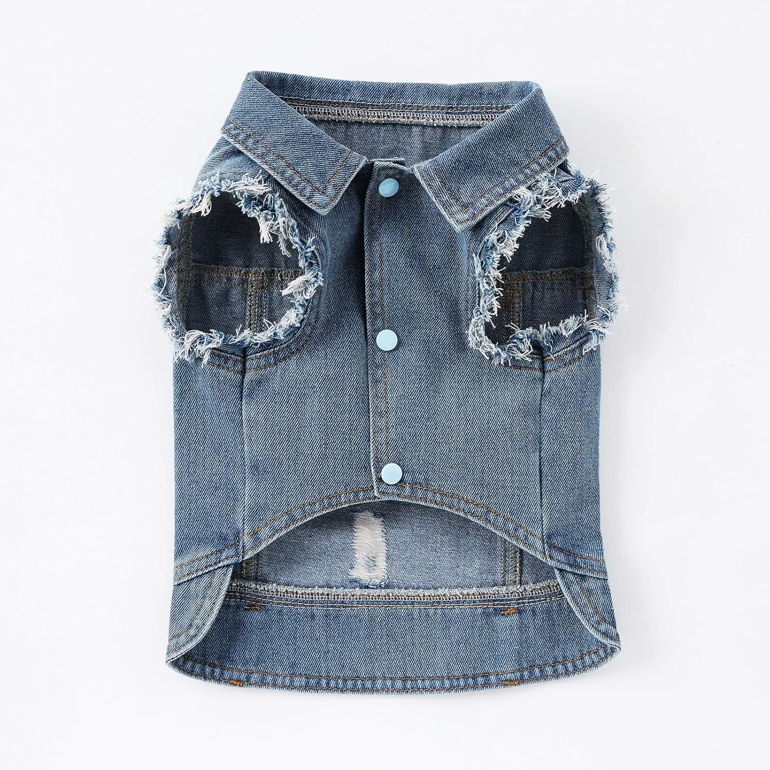 Dog Jean Jacket, Blue Denim Lapel Vest Coat T-Shirt Costume Cute Girl Boy Puppy Clothes, Comfort and Cool Apparel, for Small Medium Dogs Cats, Machine Washable Outfits (Large)