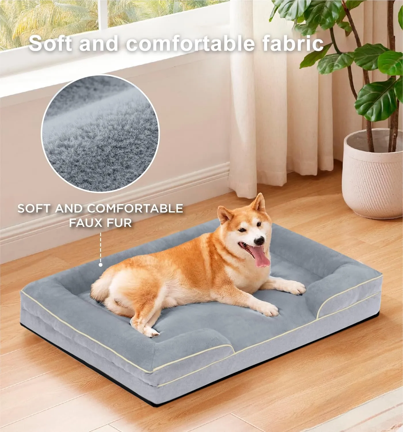 FERPOSH XXXL Dog Bed, Orthopedic Washable Dog Bed, Pet Sofa Bed with Removable Washable Cover, Egg Foam Support, Non Slip Bottom Dog Bed, Dog Sofa Bed, Extra Large Dog Bed, 52" x 41", Grey