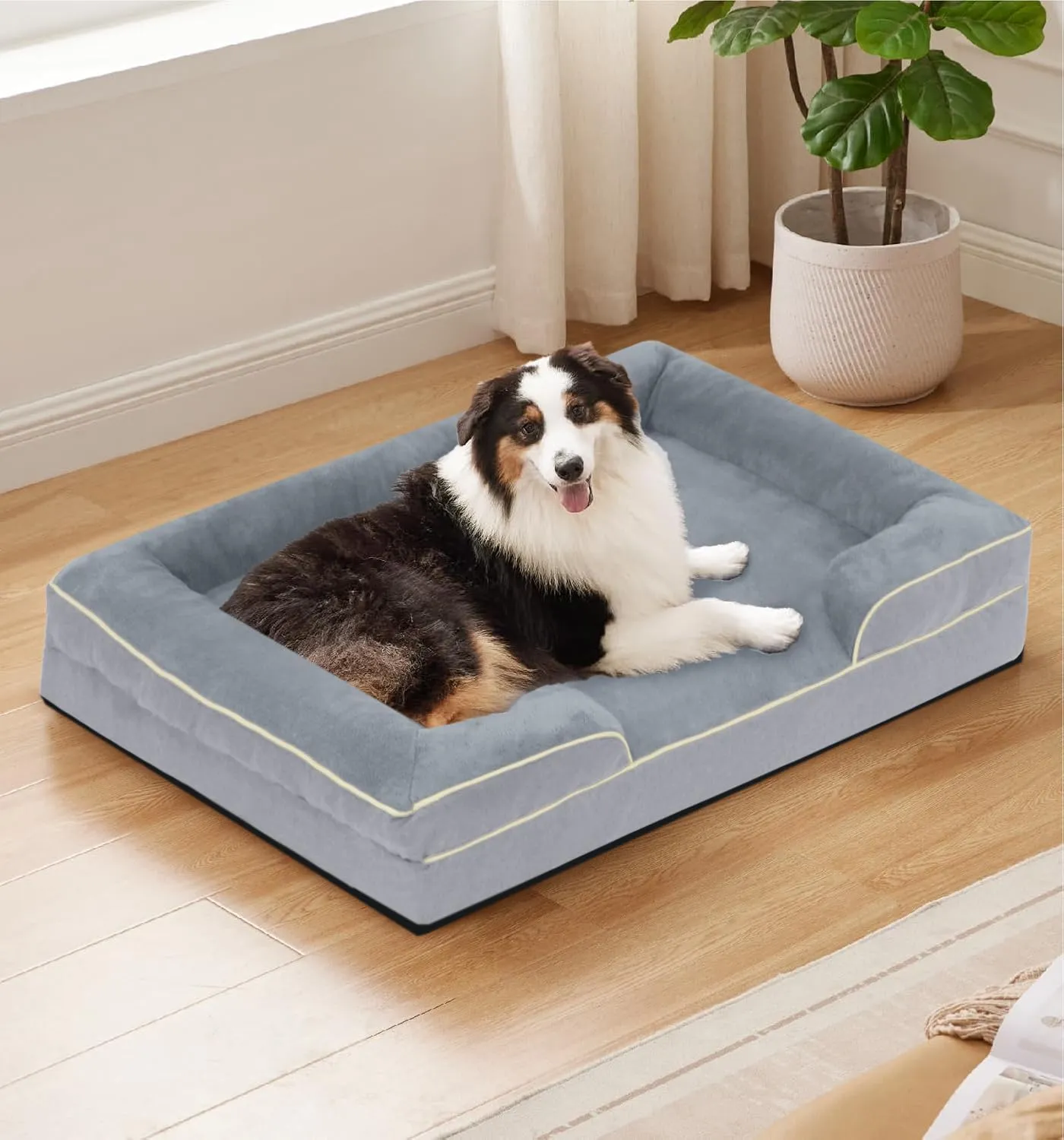 FERPOSH XXXL Dog Bed, Orthopedic Washable Dog Bed, Pet Sofa Bed with Removable Washable Cover, Egg Foam Support, Non Slip Bottom Dog Bed, Dog Sofa Bed, Extra Large Dog Bed, 52" x 41", Grey