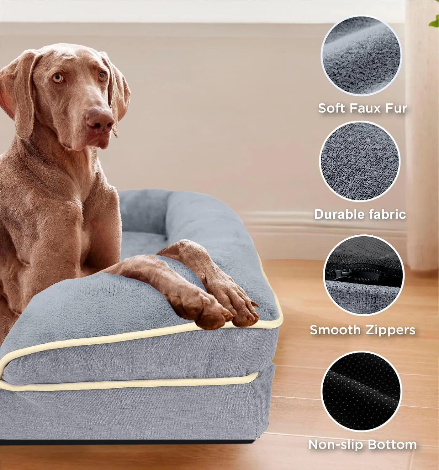 FERPOSH XXXL Dog Bed, Orthopedic Washable Dog Bed, Pet Sofa Bed with Removable Washable Cover, Egg Foam Support, Non Slip Bottom Dog Bed, Dog Sofa Bed, Extra Large Dog Bed, 52" x 41", Grey