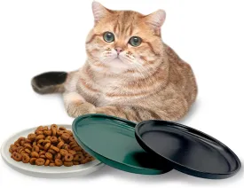 Fhiny 3PCS Whisker Fatigue Free Shallow Cat Dish, 6 Inch Cat Feeder Saucer Food Bowls Pet Plate for Kitten Kitty Flat Faced Short Legged Cat Dishwasher Safe-White Green Black
