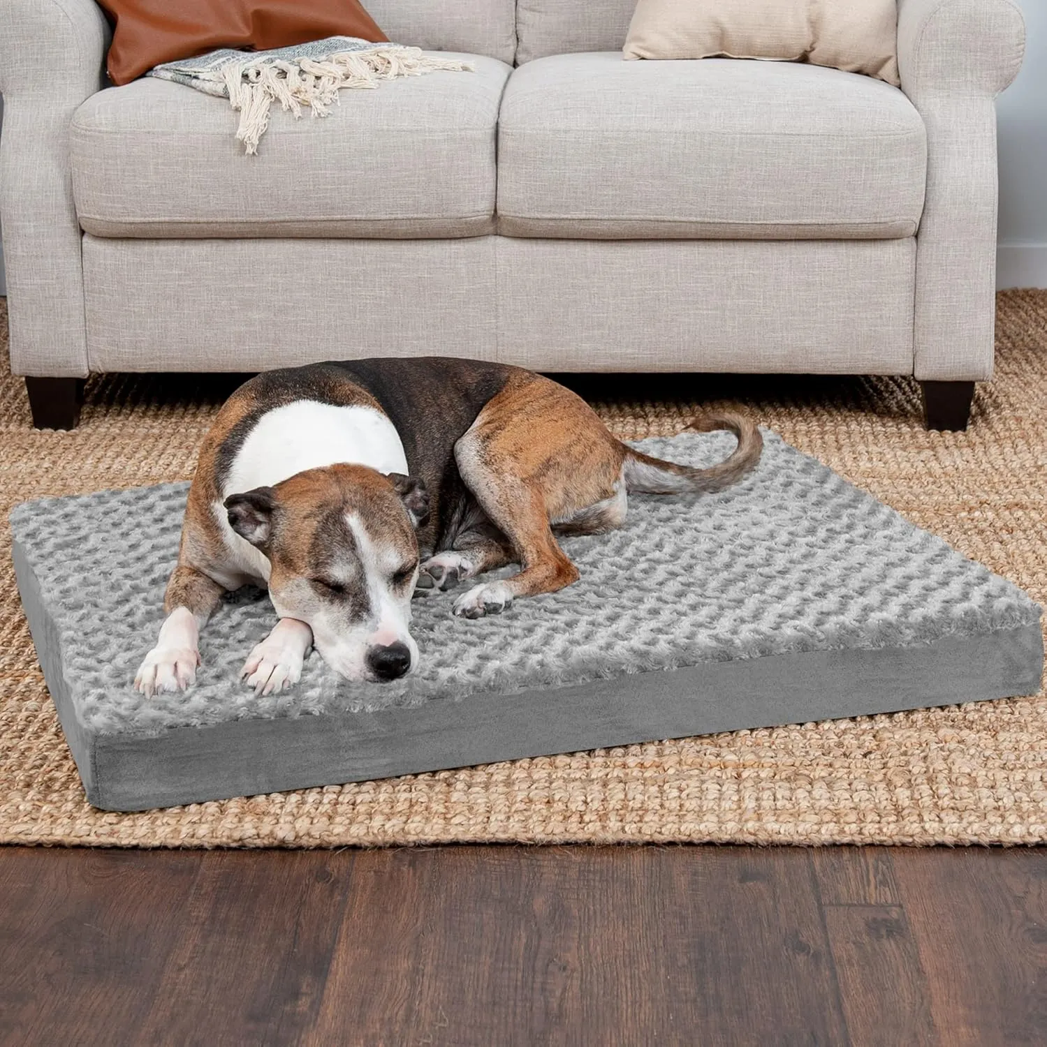Furhaven Orthopedic Dog Bed for Large/Medium Dogs w/ Removable Washable Cover, For Dogs Up to 55 lbs - Ultra Plush Faux Fur & Suede Mattress - Gray, Large