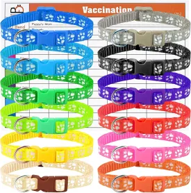 GAMUDA Puppy Collars  Super Soft Nylon Whelping Puppy ID - Adjustable Breakaway Litter Collars Pups  Assorted Colors Plain - Identification with 2 Record Keeping Charts  Set of 12 (Footprint)