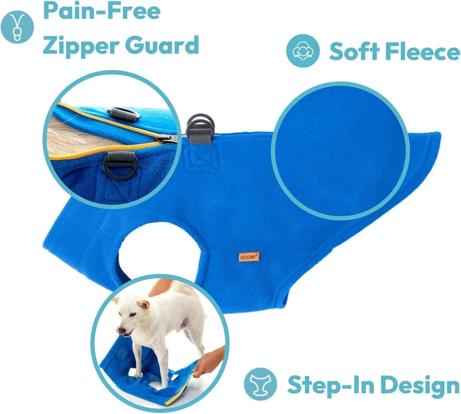 Gooby - Zip Up Fleece Vest, Fleece Jacket Sweater with Zipper Closure and Leash Ring, Blue, Large