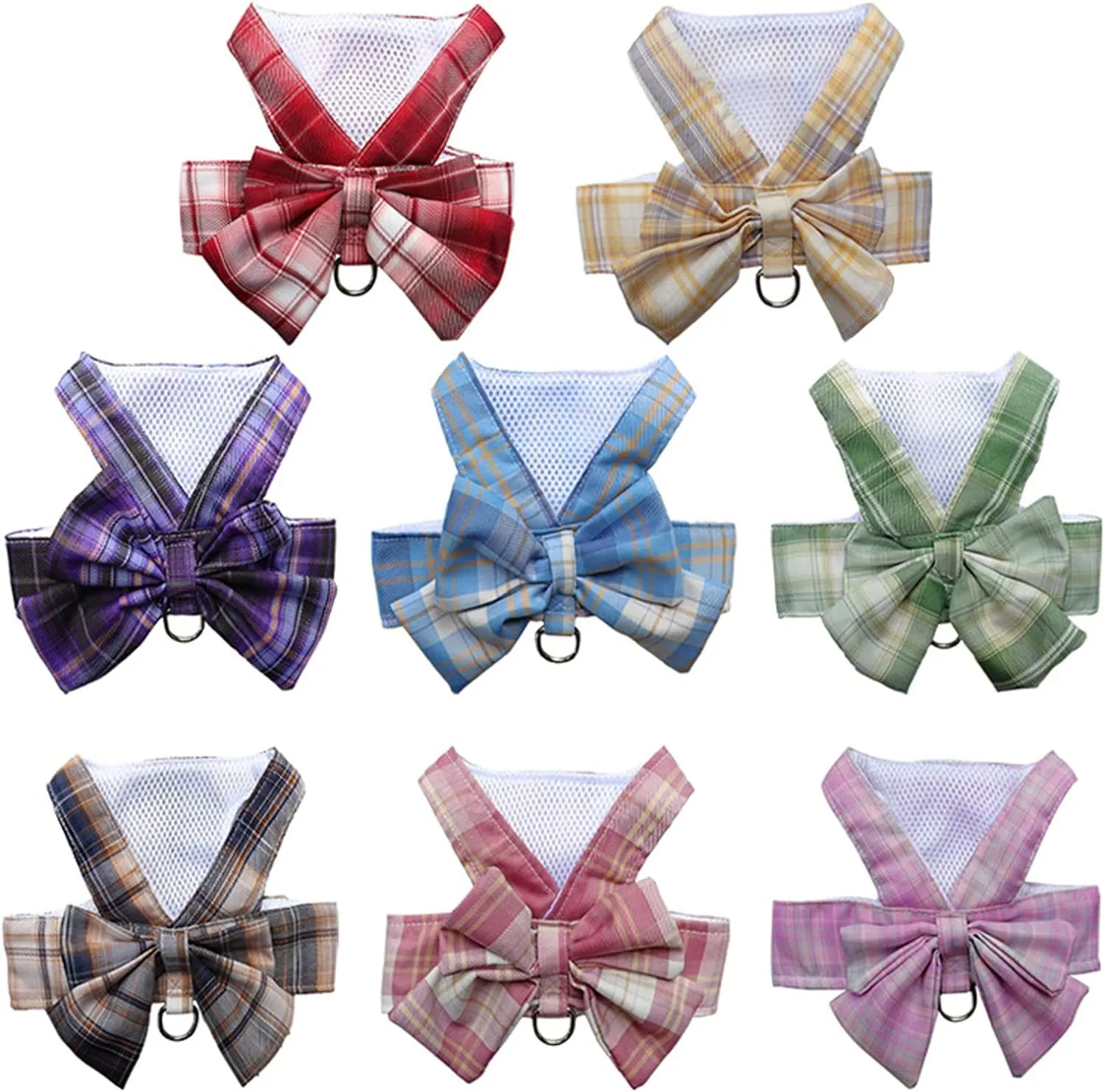Harness and Leash Set, Cute Bow Tie Plaid Harnesses for Puppy Cat, Adjustable Pet Kitties Vest, Breathable Harness Traction Rope for Boy Girl Small Animal(Harness Navy Blue,XL for 12.1-15.4lbs Dog)