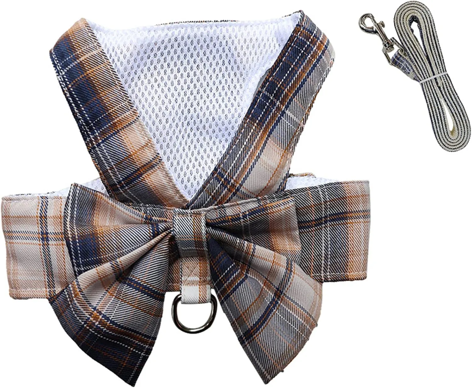 Harness and Leash Set, Cute Bow Tie Plaid Harnesses for Puppy Cat, Adjustable Pet Kitties Vest, Breathable Harness Traction Rope for Boy Girl Small Animal(Harness Navy Blue,XL for 12.1-15.4lbs Dog)
