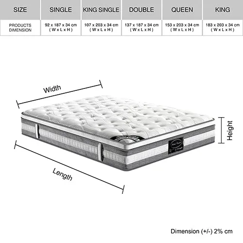 King Single size 34cm Mattress Euro Top Pocket Spring Coil with Knitted Fabric Medium Firm 5.0