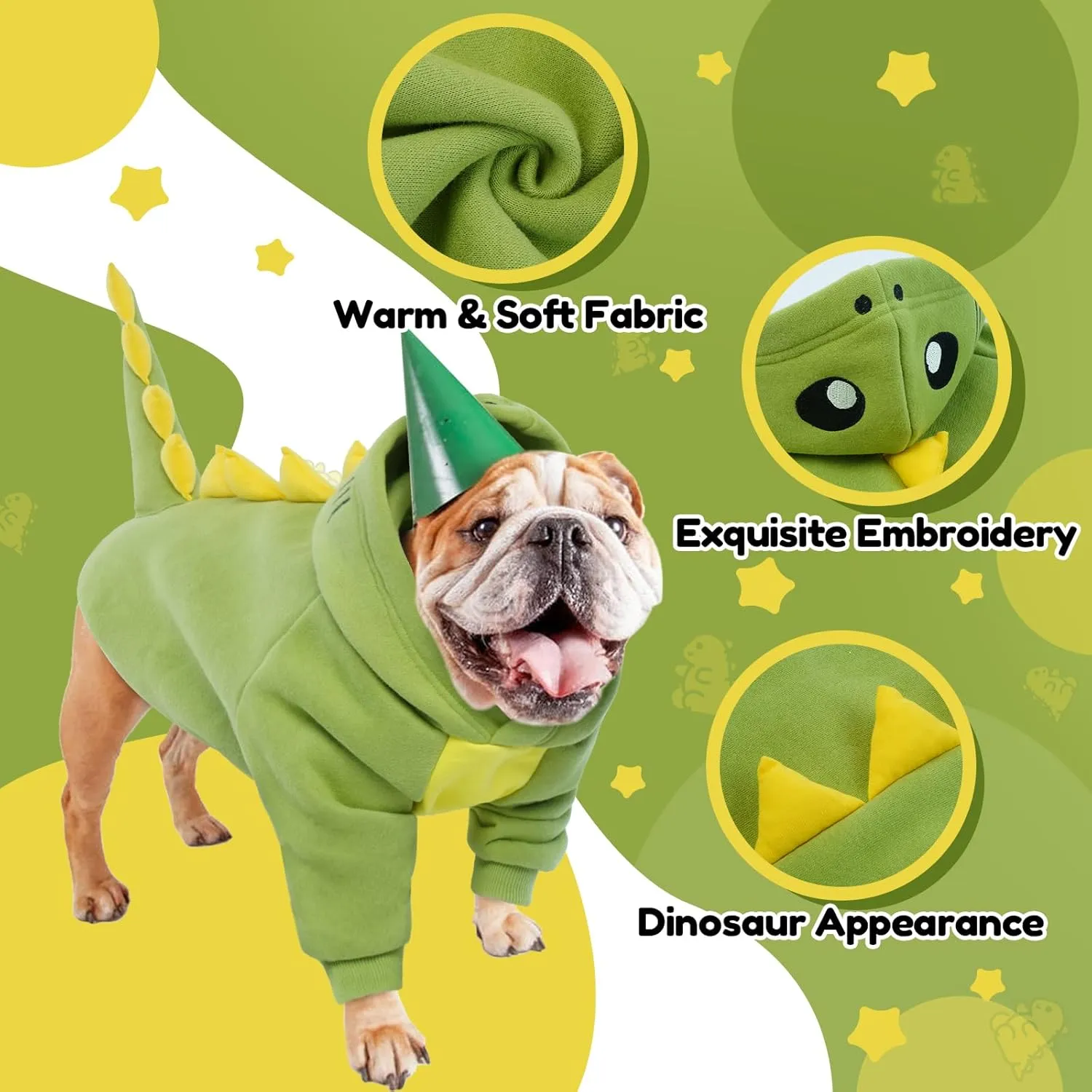 LeLePet Dinosaur Costume - Small Dog Halloween Costume, Warm Fleece Hoodie for Small Dogs, Thick Sweatshirt, French Bulldog, Beagle, Lab, Dachshund, Greyhound, Pitbull, Green XS-2XL