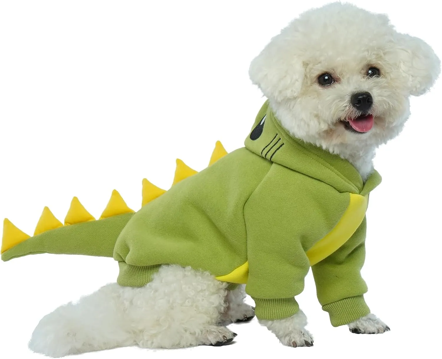 LeLePet Dinosaur Costume - Small Dog Halloween Costume, Warm Fleece Hoodie for Small Dogs, Thick Sweatshirt, French Bulldog, Beagle, Lab, Dachshund, Greyhound, Pitbull, Green XS-2XL
