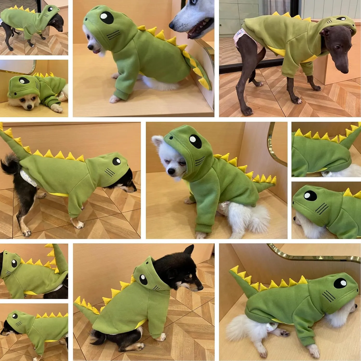 LeLePet Dinosaur Costume - Small Dog Halloween Costume, Warm Fleece Hoodie for Small Dogs, Thick Sweatshirt, French Bulldog, Beagle, Lab, Dachshund, Greyhound, Pitbull, Green XS-2XL