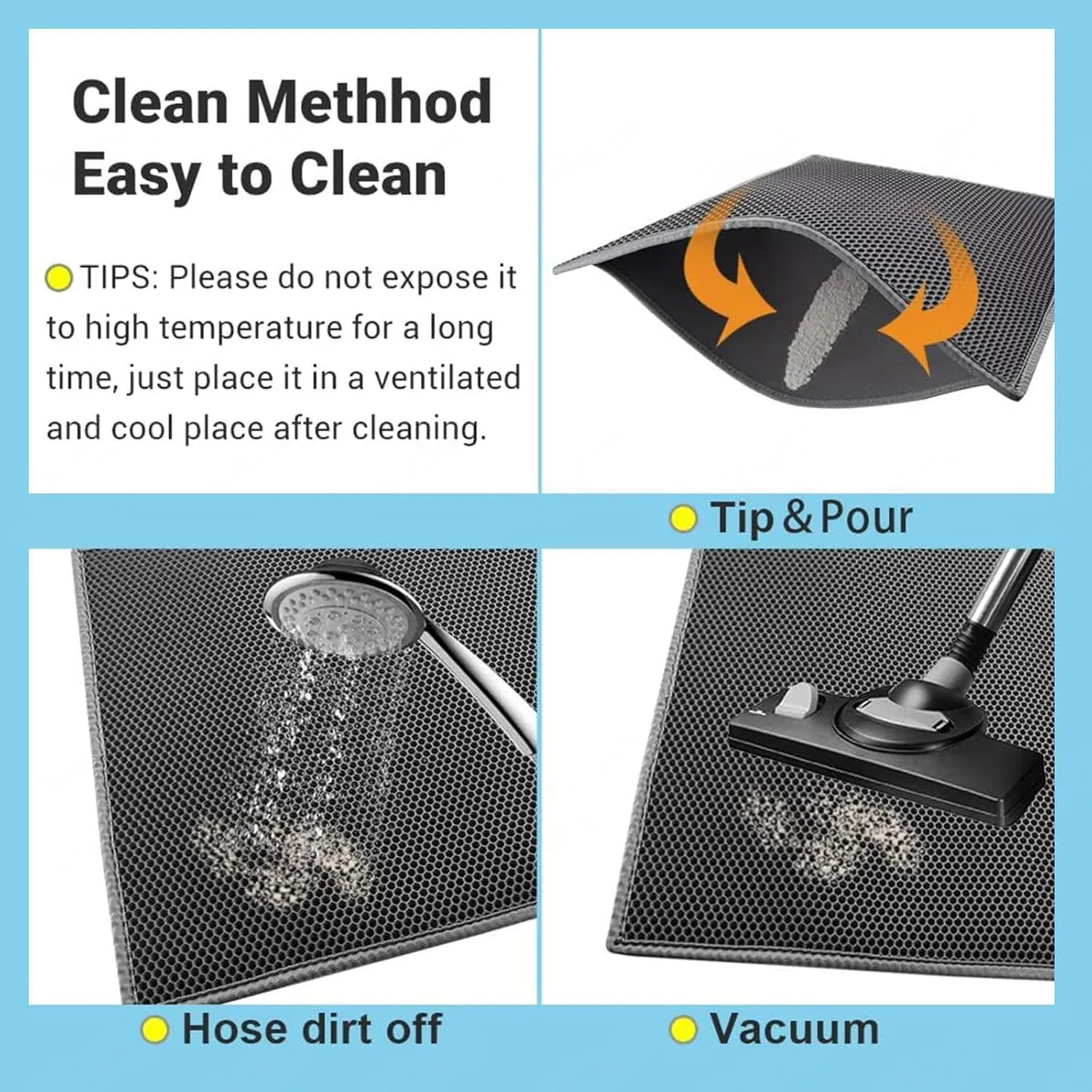 Litter Mat, Honeycomb Double Layer Easy Clean Cat Litter Box Mat Less Waste,Soft On Paws,Non-Slip, Cat Litter Trap Mats,Black-L
