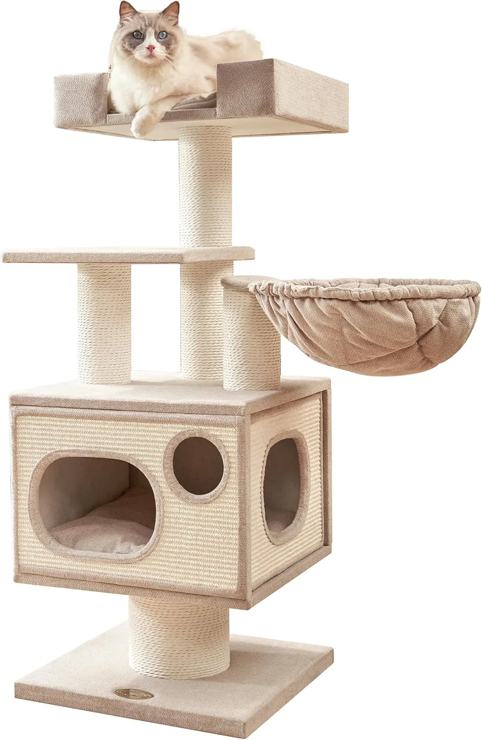 Maine Coon Cat Tree Tower for Indoor Cats Large Adult,44.5 Inch Tall Unique Modern Cat Tree with Hammock,Sisal Scratching Post,Big Condo,Perch,Bed,Heavy Duty Luxury Sturdy Cat House,Furniture