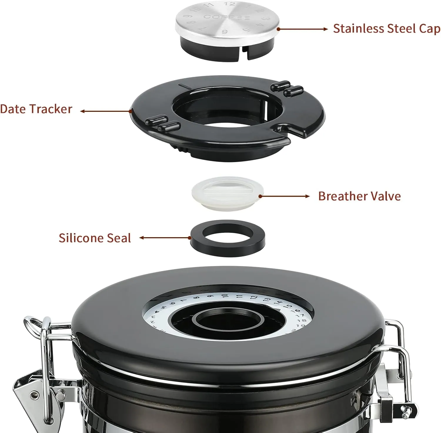 malmo Coffee Canister, Airtight Coffee Container with Date Tracker Lid, Stainless Steel Canister for Kitchen Food Storage, Black Copper Gradient