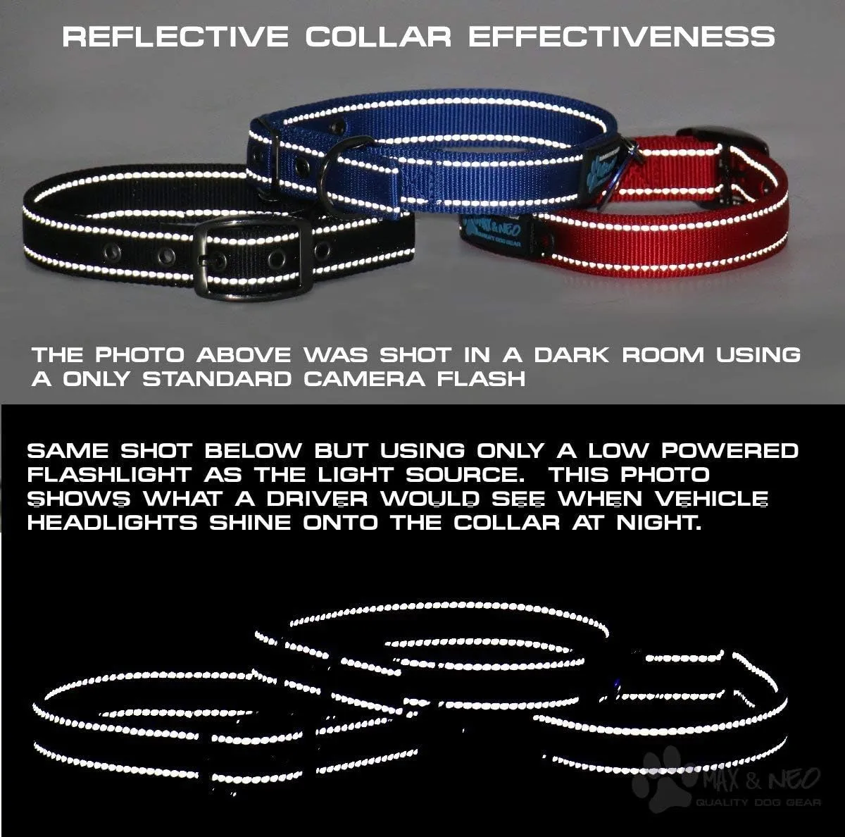 Max and Neo MAX Reflective Metal Buckle Dog Collar - We Donate a Collar to a Dog Rescue for Every Collar Sold (Medium, Black)