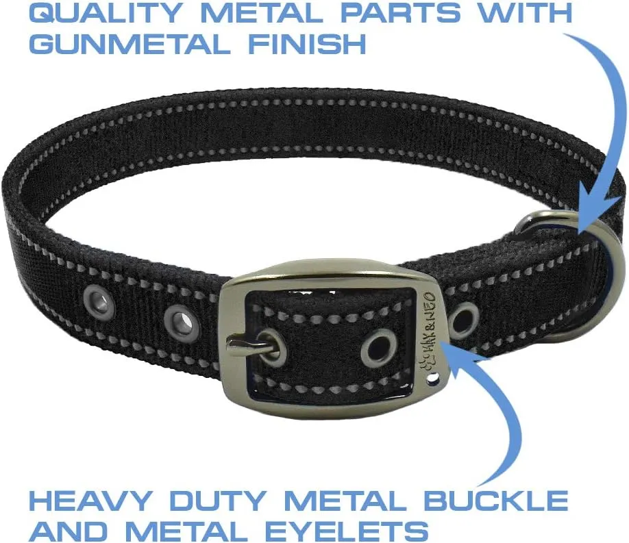 Max and Neo MAX Reflective Metal Buckle Dog Collar - We Donate a Collar to a Dog Rescue for Every Collar Sold (Medium, Black)