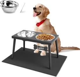 Metal Raised Dog Bowl Stand for Large and Medium Dogs, Stronger Elevated Dog Bowls with Sprill Proof Mat, Dog Food & Water Bowls 10" Tall Dog Feeder (42OZ-Stainless Steel Dog Bowls, Mat-16x24)