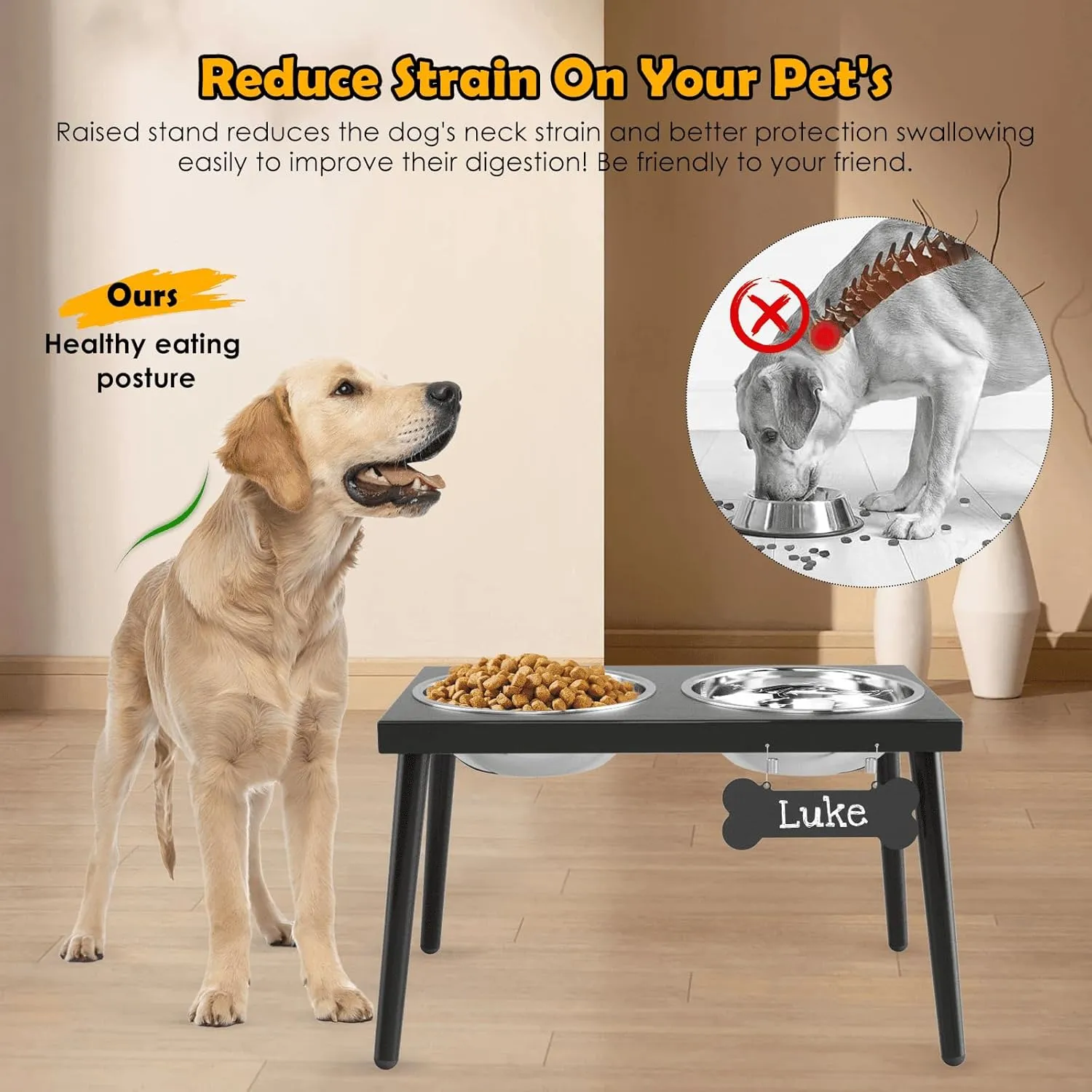Metal Raised Dog Bowl Stand for Large and Medium Dogs, Stronger Elevated Dog Bowls with Sprill Proof Mat, Dog Food & Water Bowls 10" Tall Dog Feeder (42OZ-Stainless Steel Dog Bowls, Mat-16x24)