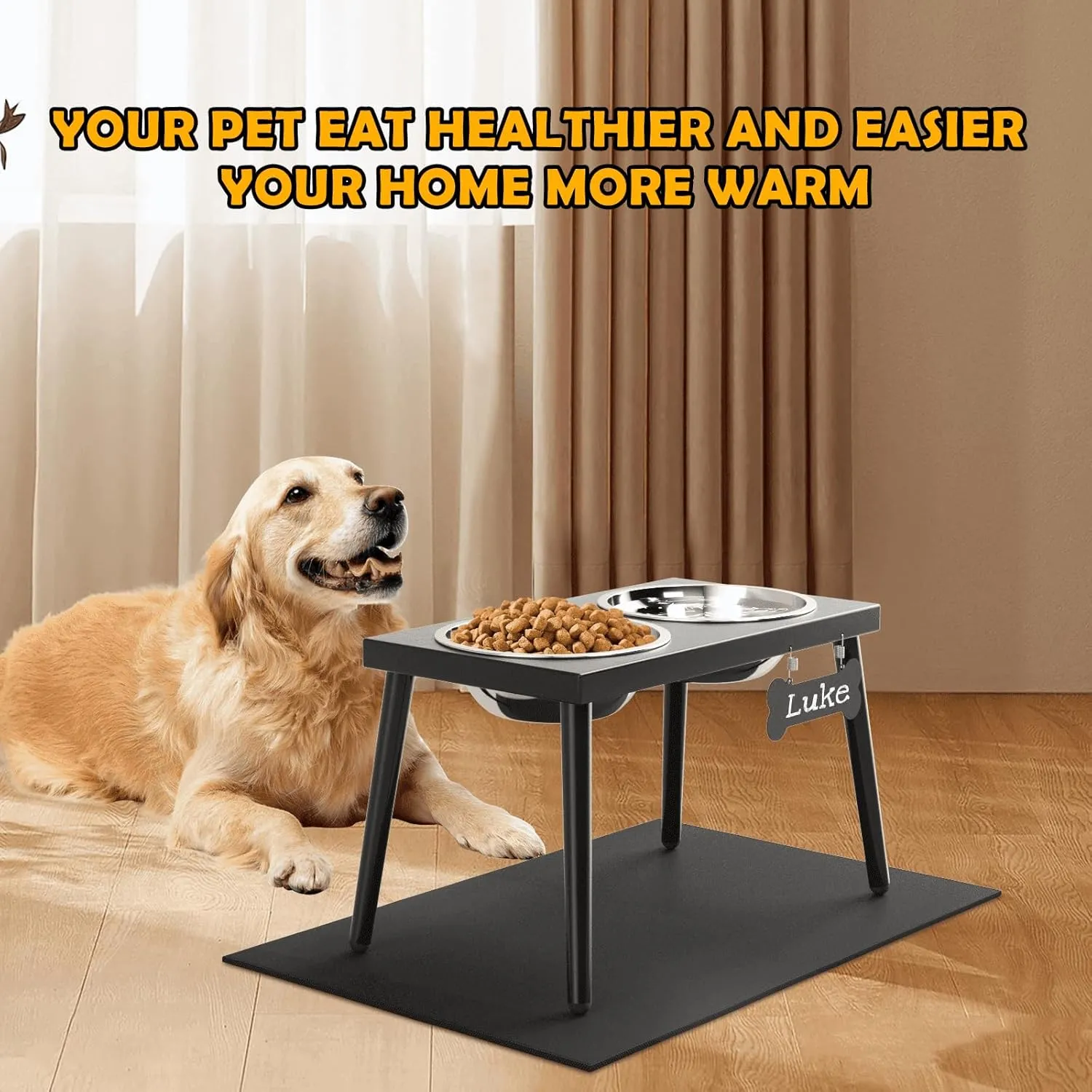 Metal Raised Dog Bowl Stand for Large and Medium Dogs, Stronger Elevated Dog Bowls with Sprill Proof Mat, Dog Food & Water Bowls 10" Tall Dog Feeder (42OZ-Stainless Steel Dog Bowls, Mat-16x24)