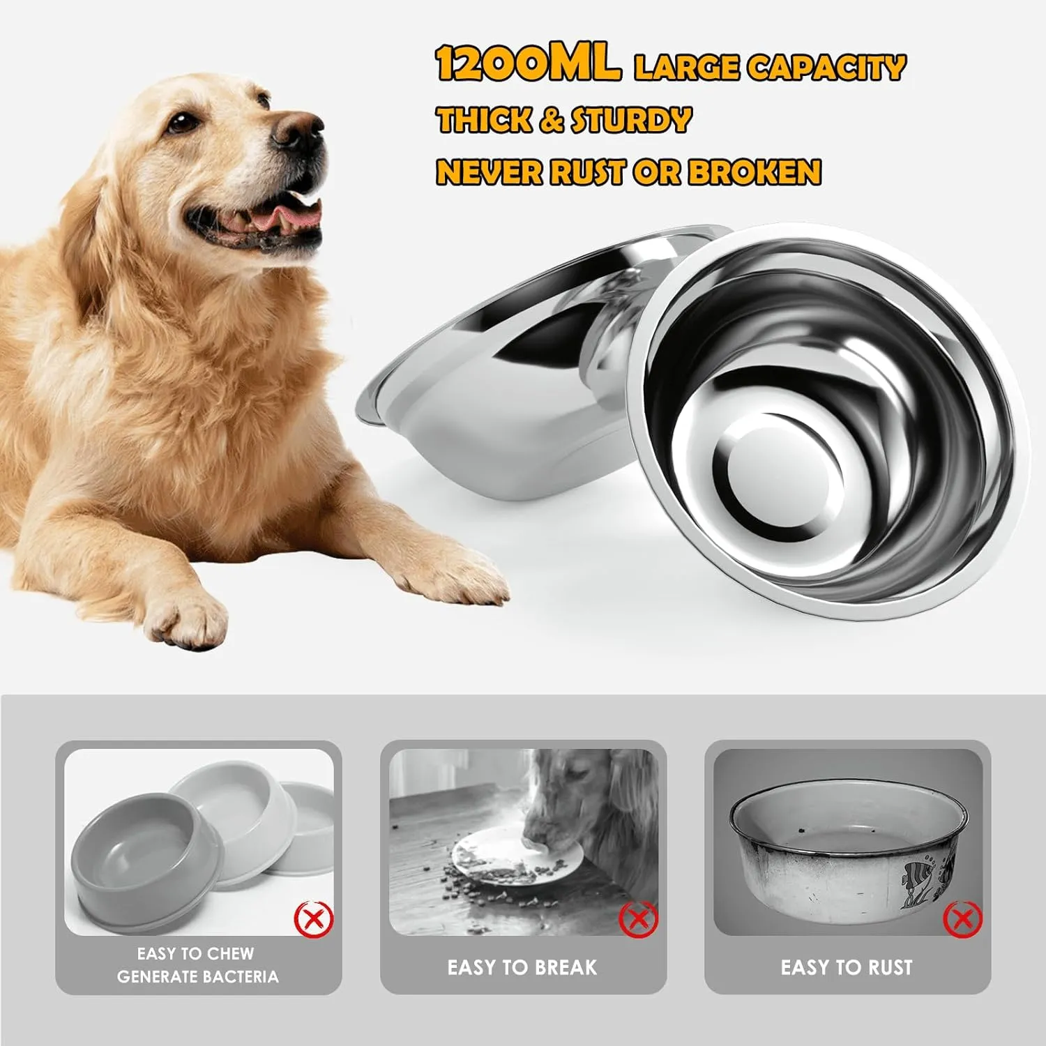 Metal Raised Dog Bowl Stand for Large and Medium Dogs, Stronger Elevated Dog Bowls with Sprill Proof Mat, Dog Food & Water Bowls 10" Tall Dog Feeder (42OZ-Stainless Steel Dog Bowls, Mat-16x24)