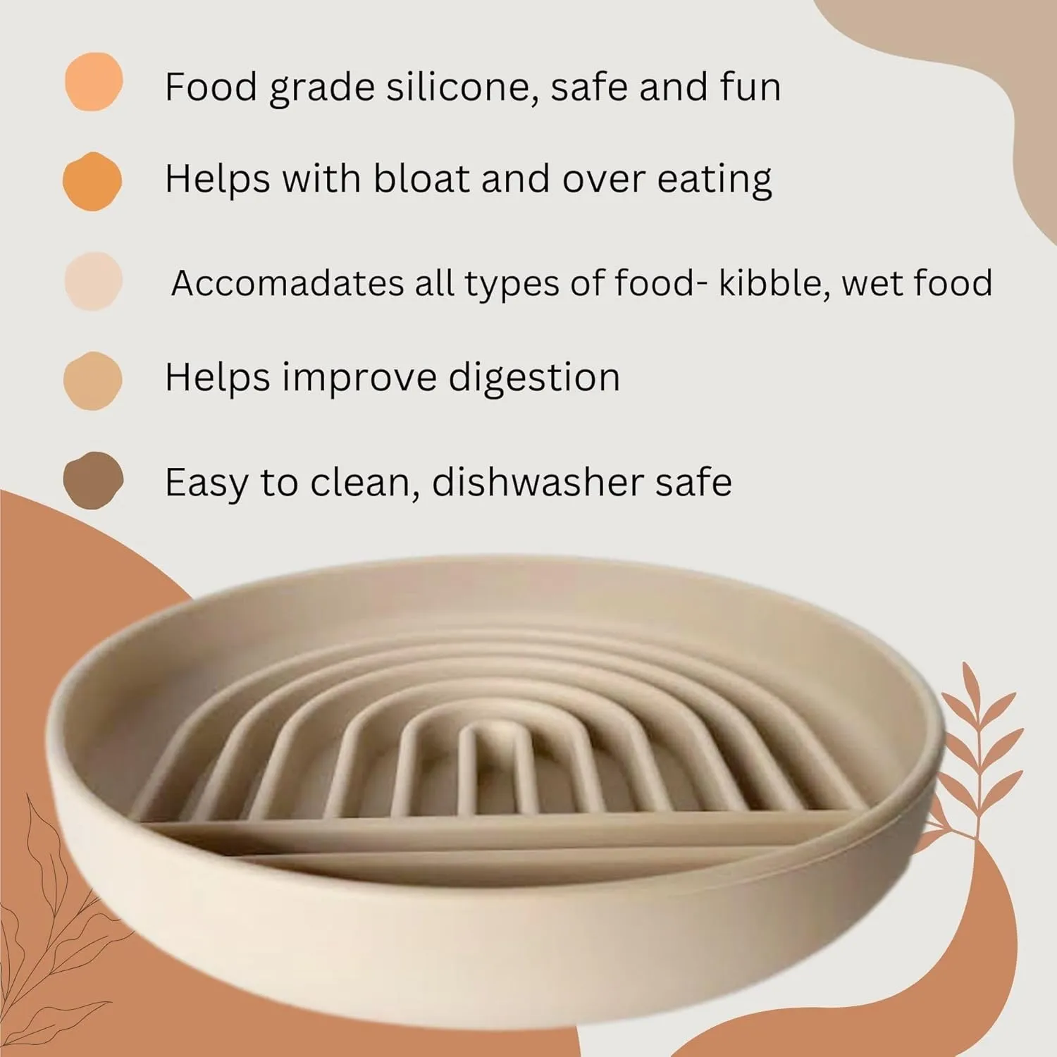 Modern Rainbow Pet Slow Feeder Bowl, Silicone Slow Feeder for Dogs & Puppies, Slow Eating, Modern Lick Mat Design, Reduces Gulping, Dishwasher Fit, for All Breed, Durable Mealtime Puzzle (Terre Amber)