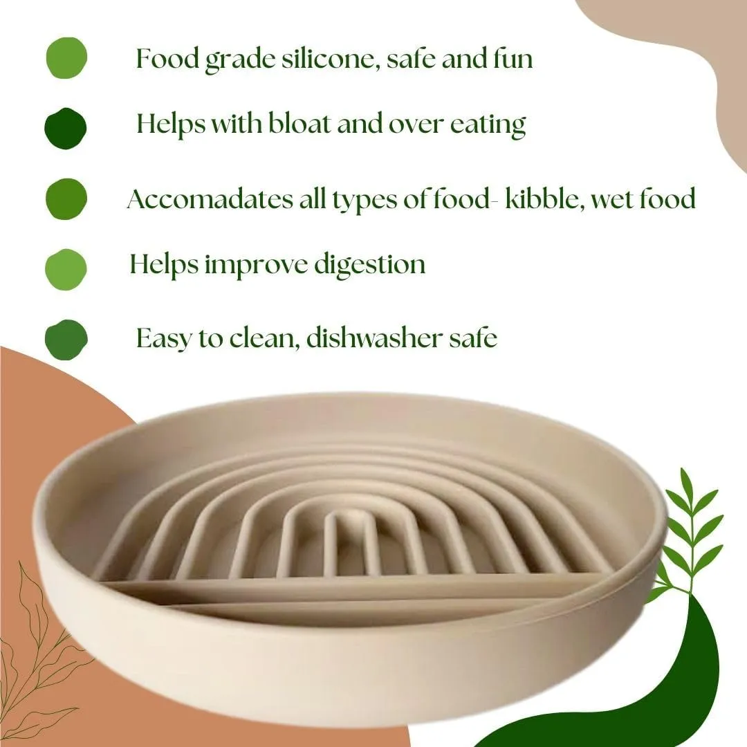 Modern Rainbow Pet Slow Feeder Bowl, Silicone Slow Feeder for Dogs & Puppies, Slow Eating, Modern Lick Mat Design, Reduces Gulping, Dishwasher Fit, for All Breed, Durable Mealtime Puzzle (Terre Amber)