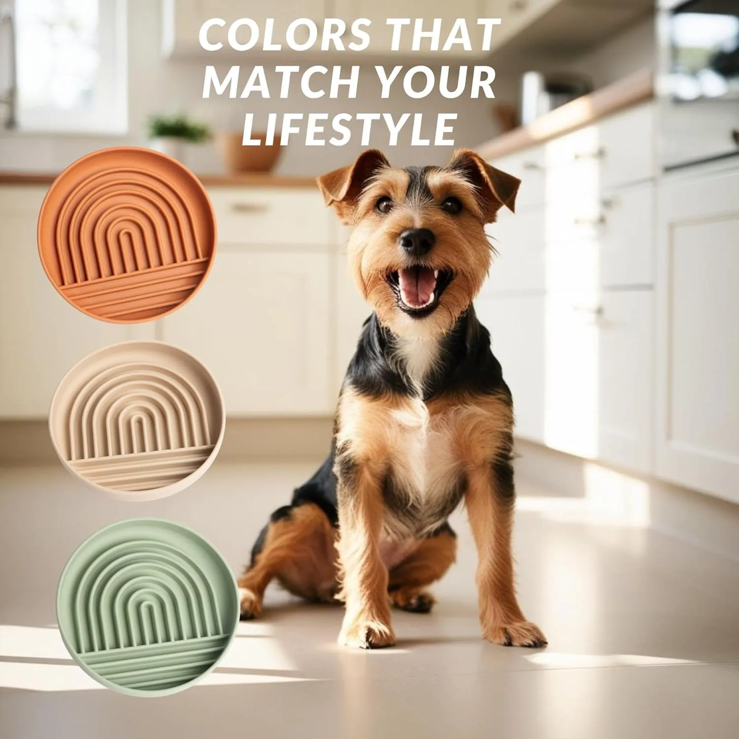 Modern Rainbow Pet Slow Feeder Bowl, Silicone Slow Feeder for Dogs & Puppies, Slow Eating, Modern Lick Mat Design, Reduces Gulping, Dishwasher Fit, for All Breed, Durable Mealtime Puzzle (Terre Amber)